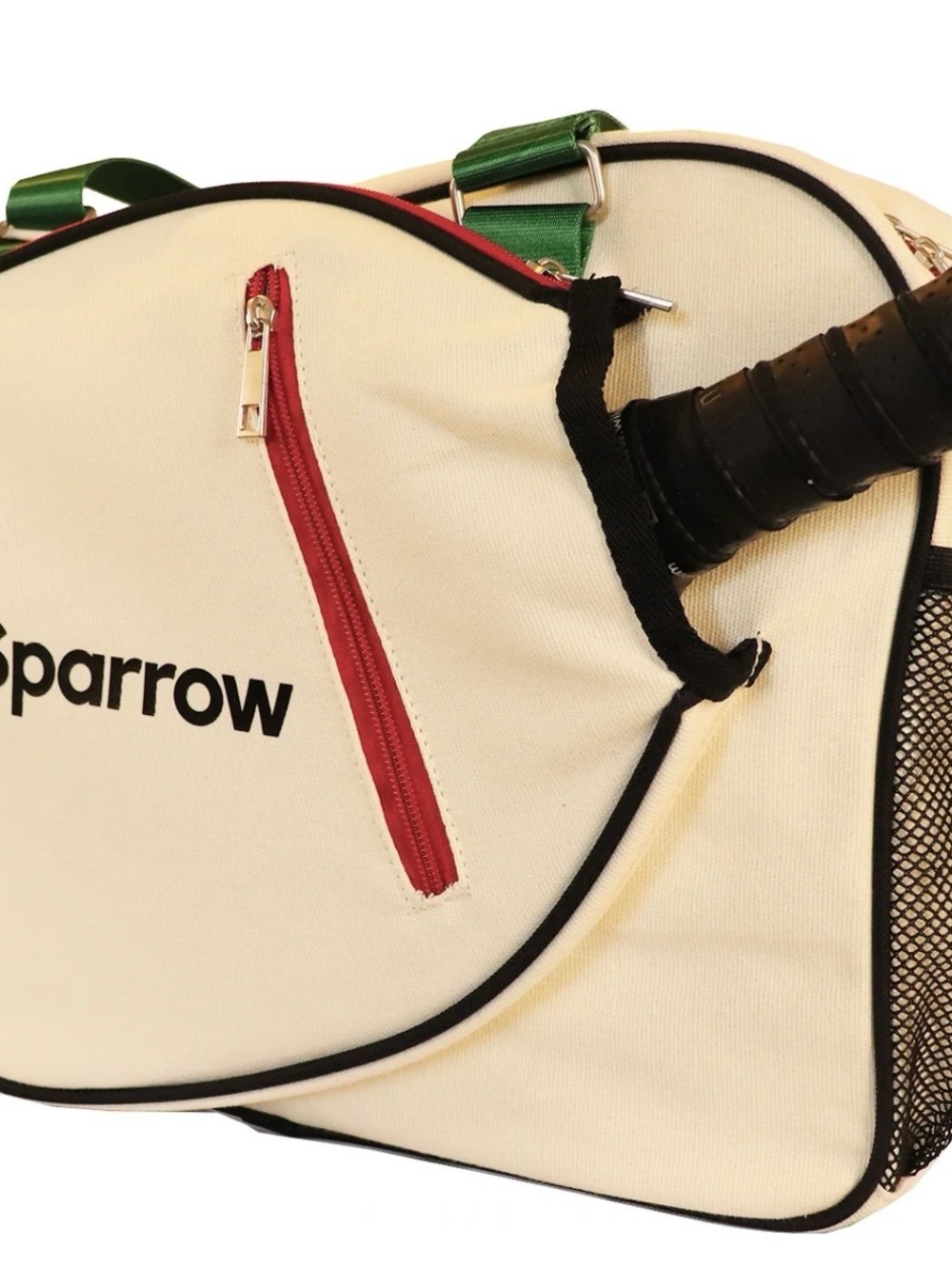 sparrow Pickleball Paddle Bag with Red Zip and Green Straps